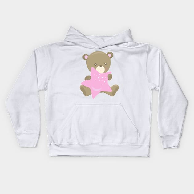 Cute Bear, Little Bear, Baby Bear, Bear With Star Kids Hoodie by Jelena Dunčević